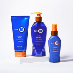 It's a 10 Haircare Miracle Shampoo Plus Keratin color-protection shot highlights color-preserving benefits