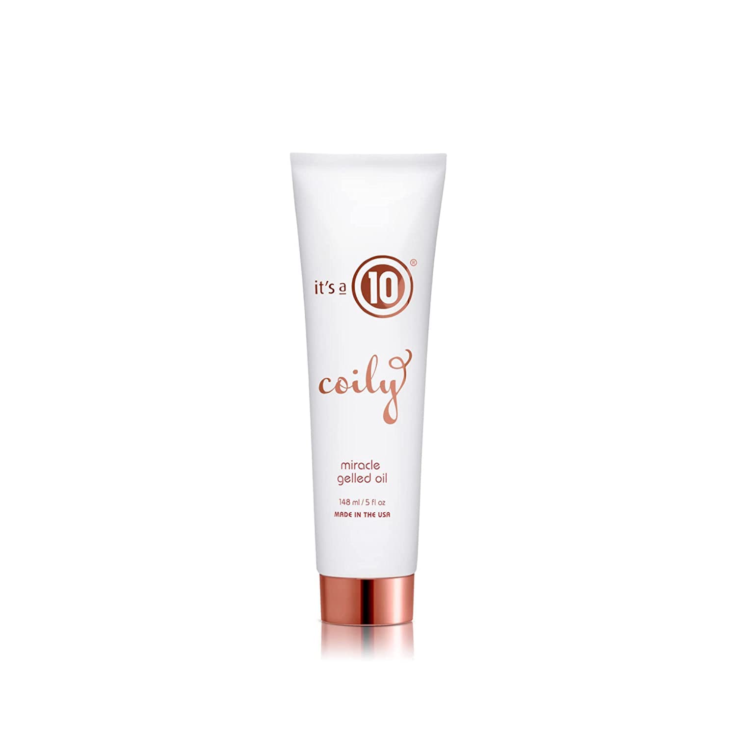 It's a 10 Coily Miracle Gelled Oil bottle promoting weightless definition and enhanced shine.