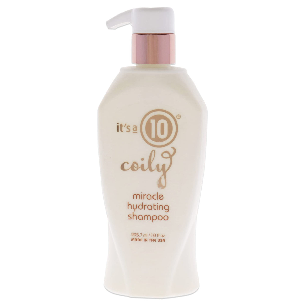 It's A 10 Coily Miracle Hydrating Shampoo bottle showing a hydrating formula for curls.