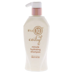 It's A 10 Coily Miracle Hydrating Shampoo bottle showing a hydrating formula for curls.