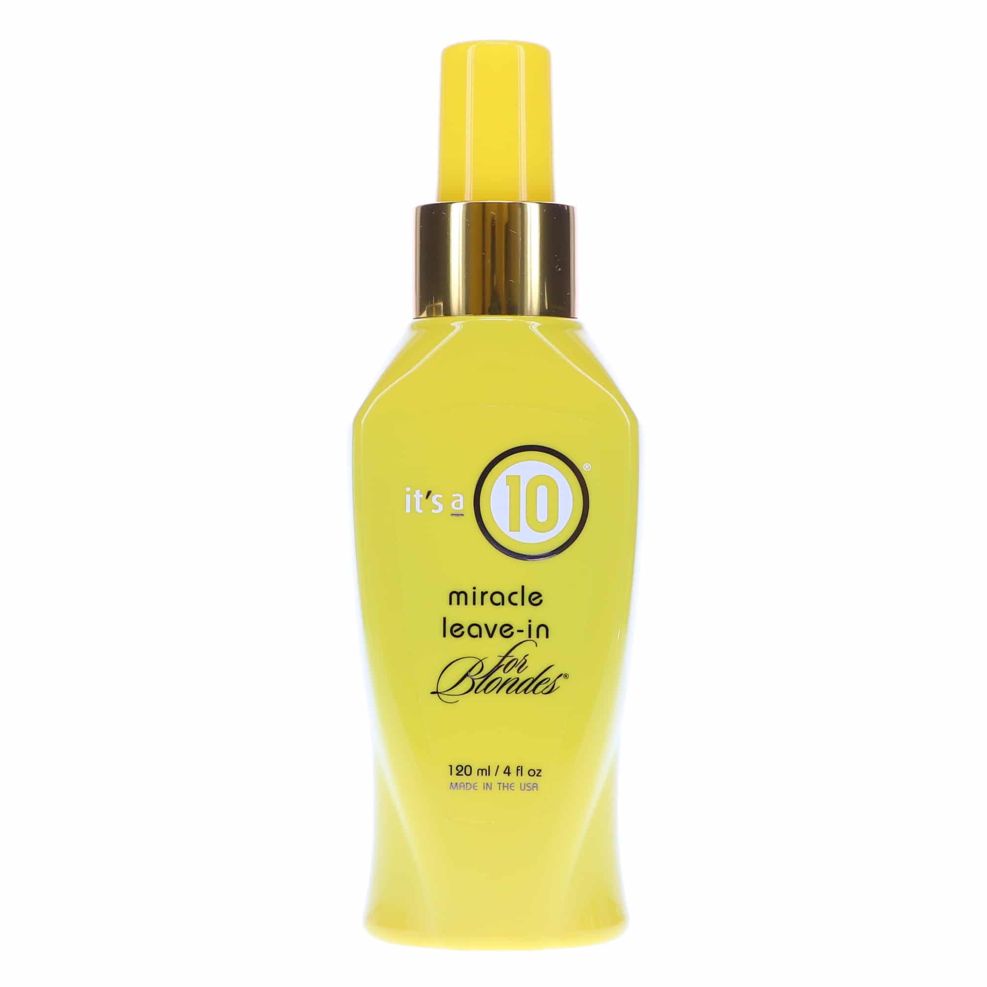 Its a 10 Blonde Miracle Leave-In Bottle pour demonstrates damage reversal and brassiness control.