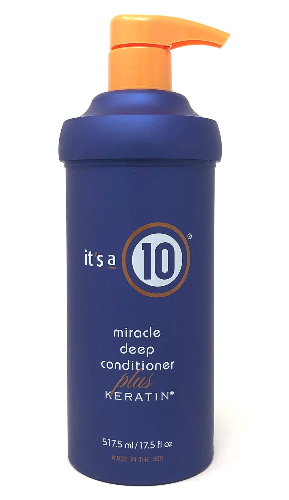 It's a 10 Miracle Deep Conditioner Plus Keratin bottle highlights detangling and strengthening benefits
