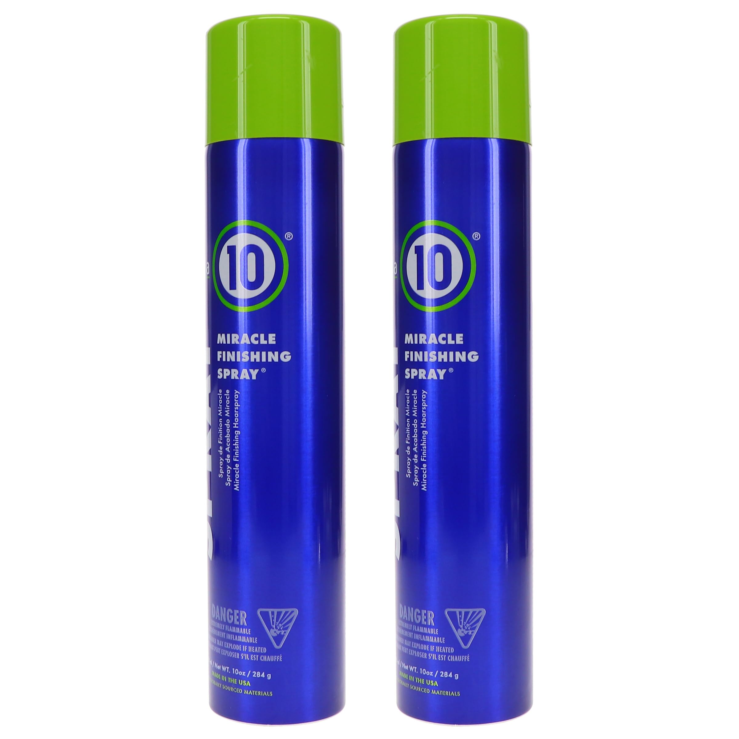 It's a 10 Haircare Miracle Finishing Spray bottle back highlighting lightweight hold.