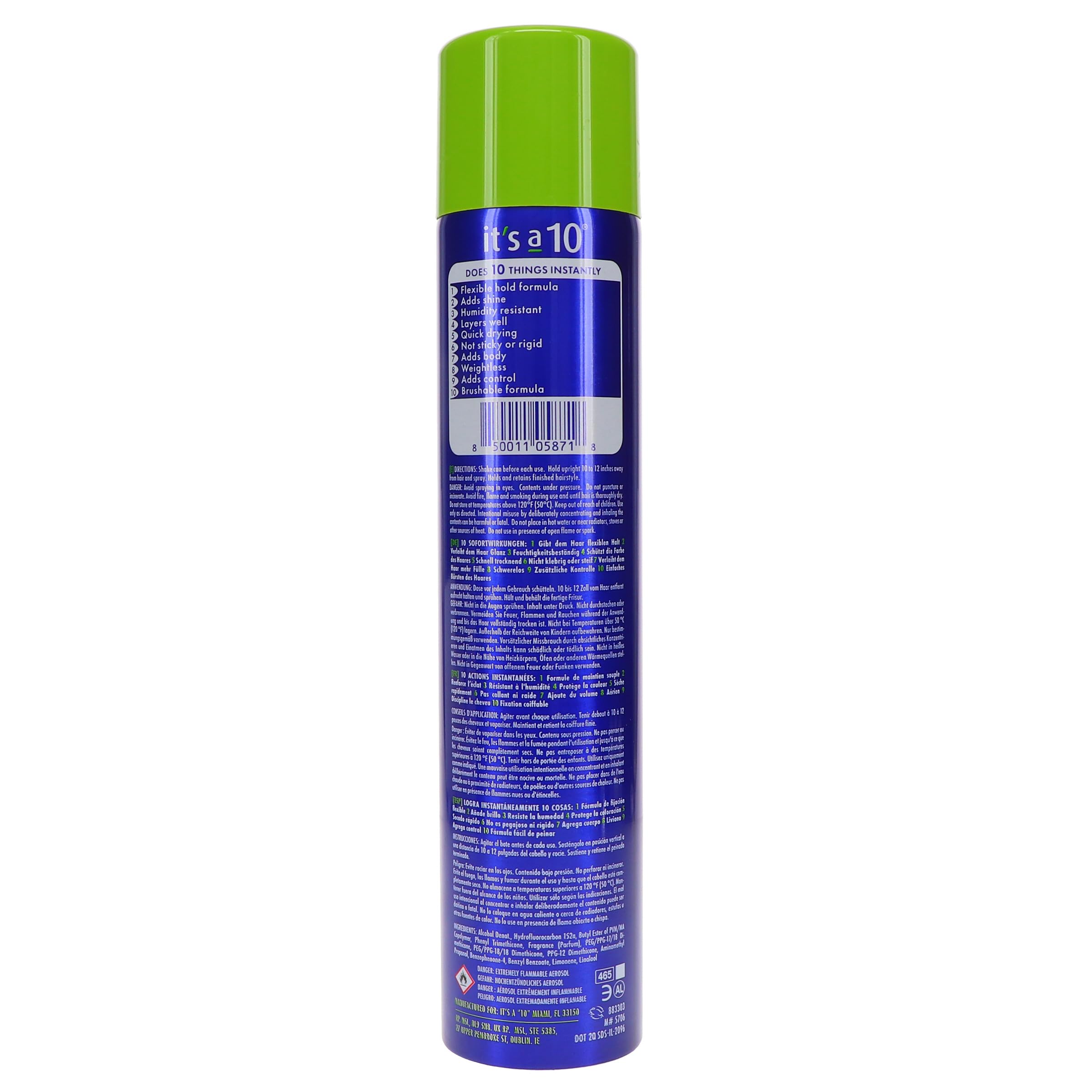 It's a 10 Haircare Miracle Finishing Spray in-use image showing quick touch-ups.