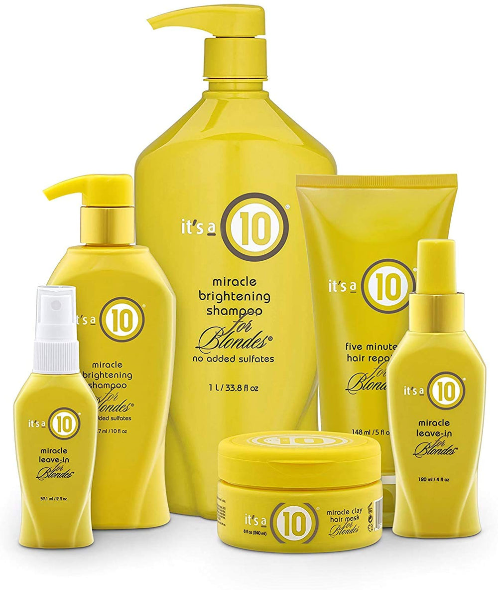 It's a 10 Miracle Leave-In for Blondes ingredients close-up showing color-safe formula.