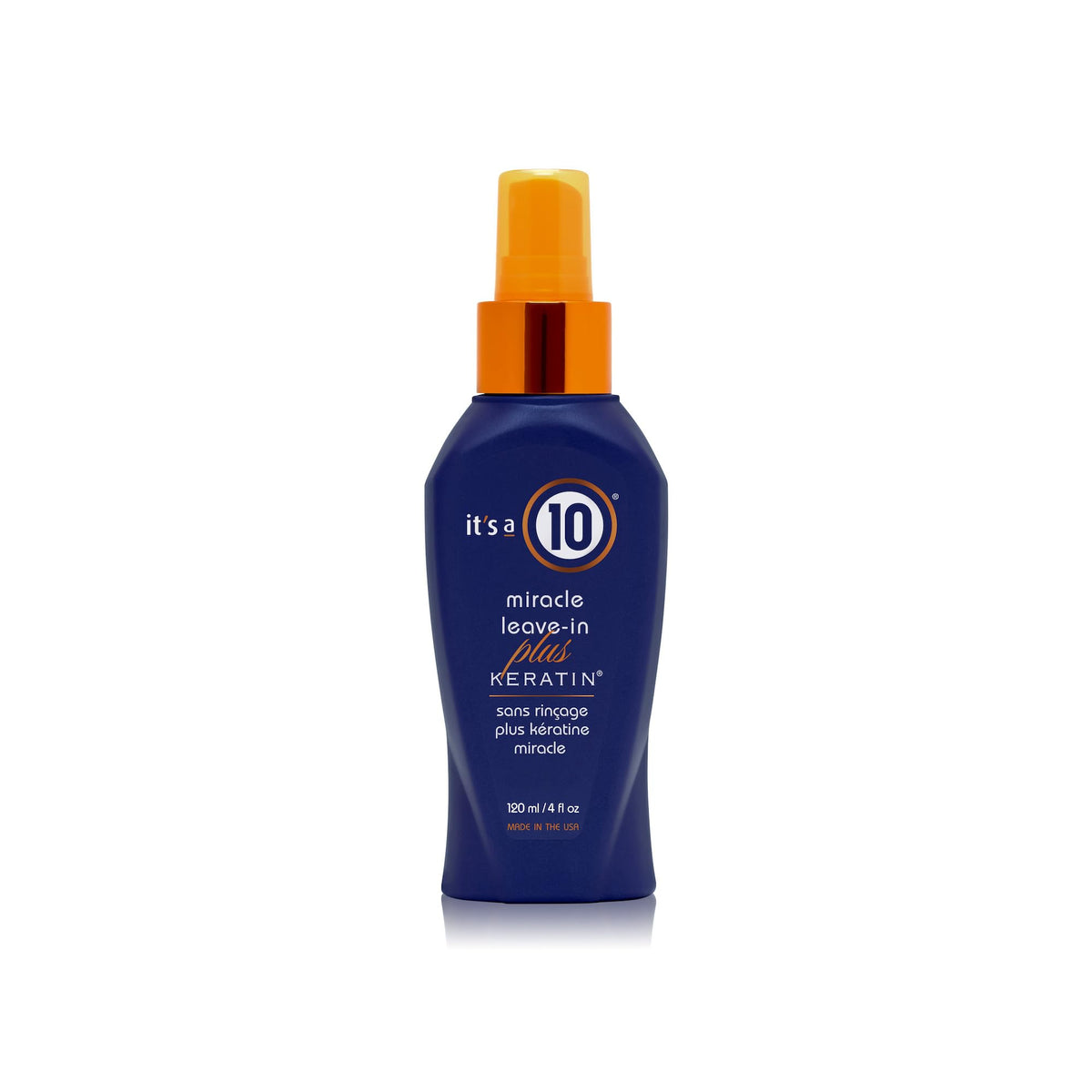 Its 10 Miracle Leave-In Keratin bottle cap close-up highlights conditioning potential