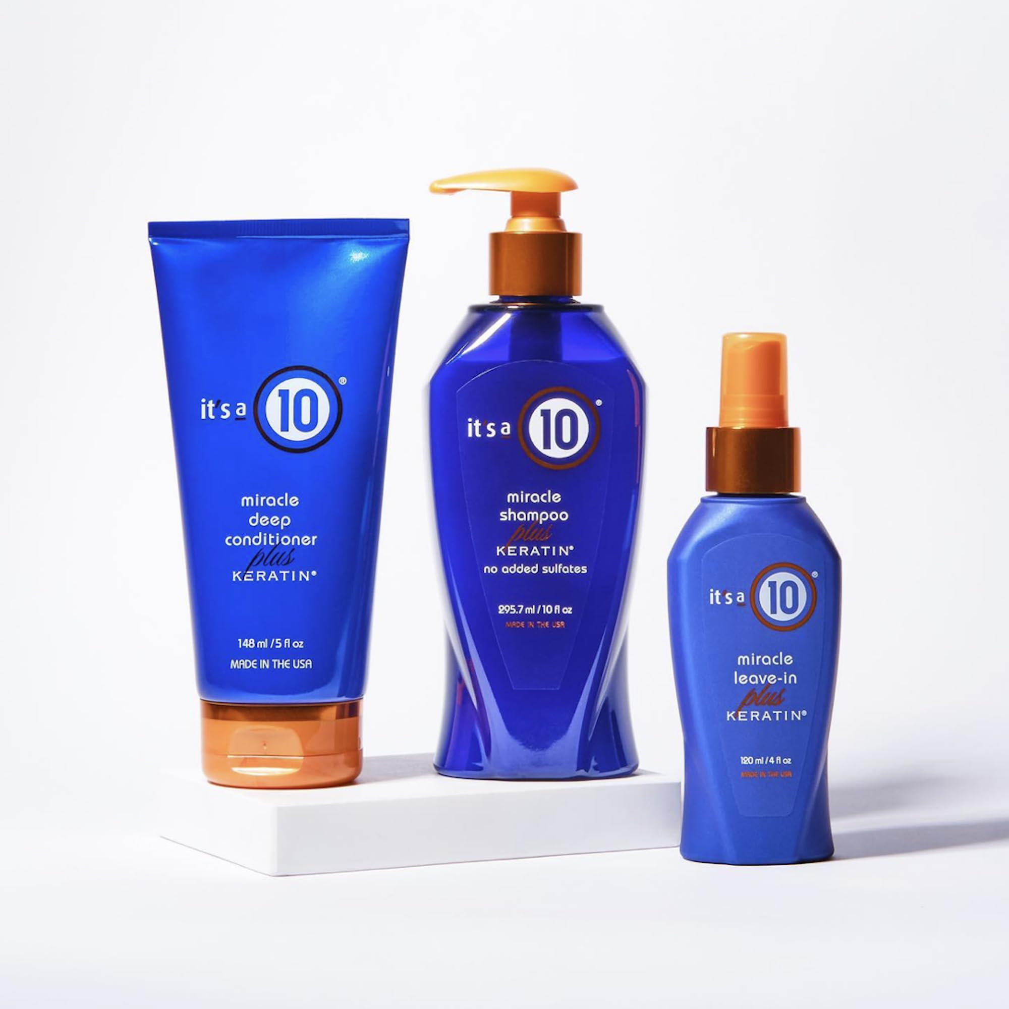 Its 10 Miracle Leave-In Keratin hair shine close-up signals hydrated, glossy strands