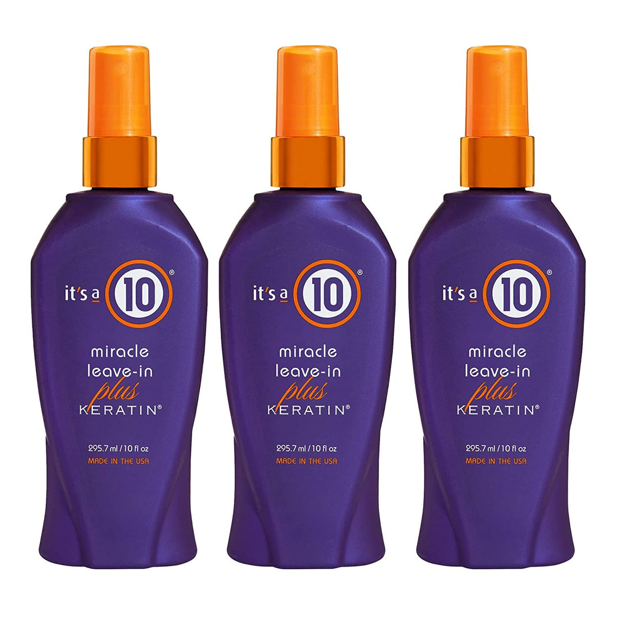 It's a 10 Haircare Miracle Leave-In Keratin spray bottle detangles and adds shine.
