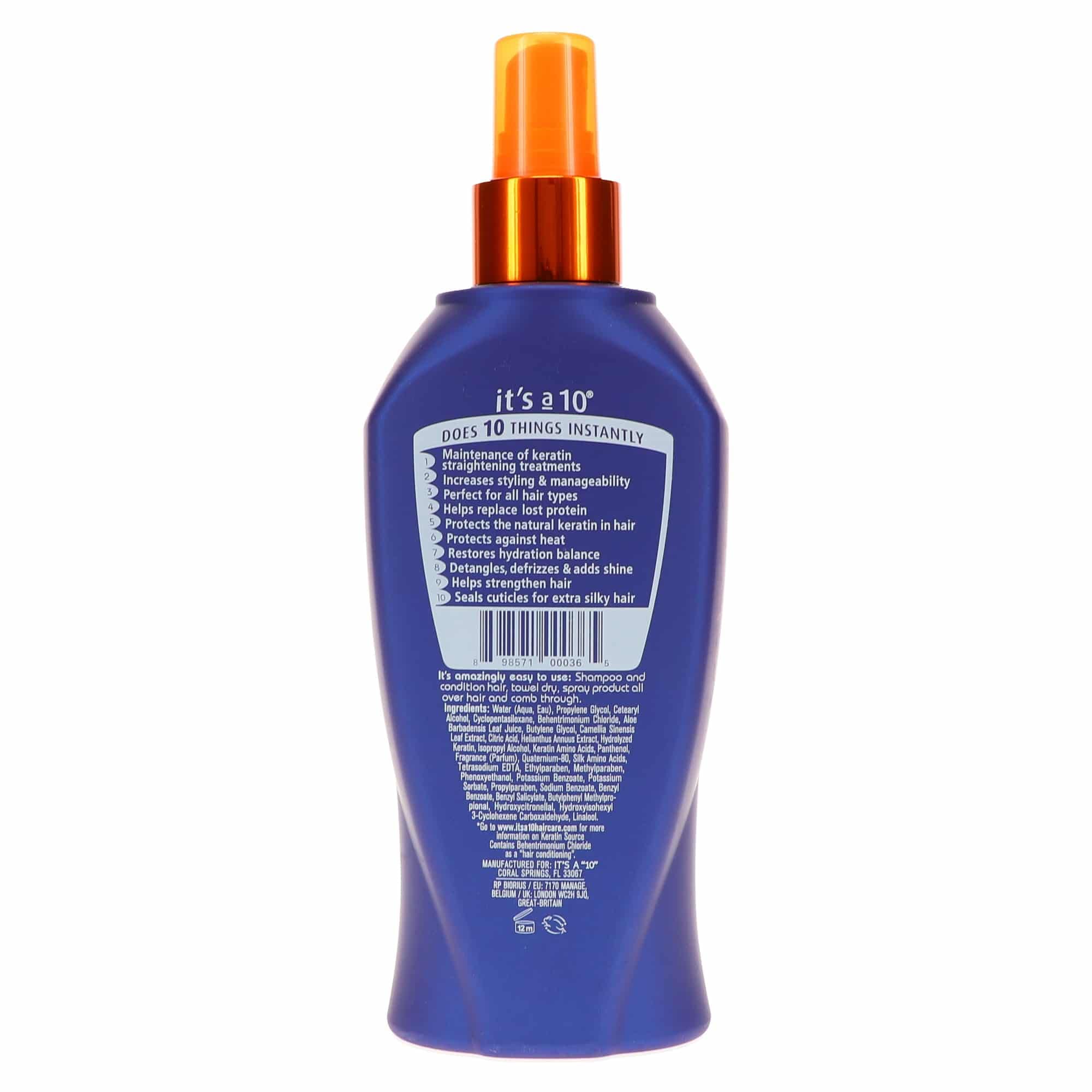 It's a 10 Haircare Miracle Leave-In Keratin spray mist for frizz control and smooth results.
