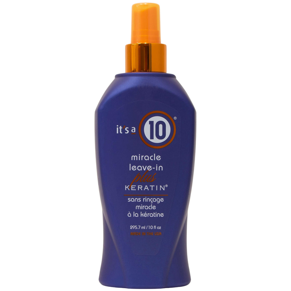 It's A 10 Miracle Leave-In Plus Keratin bottle shows keratin boost for smoother detangling.