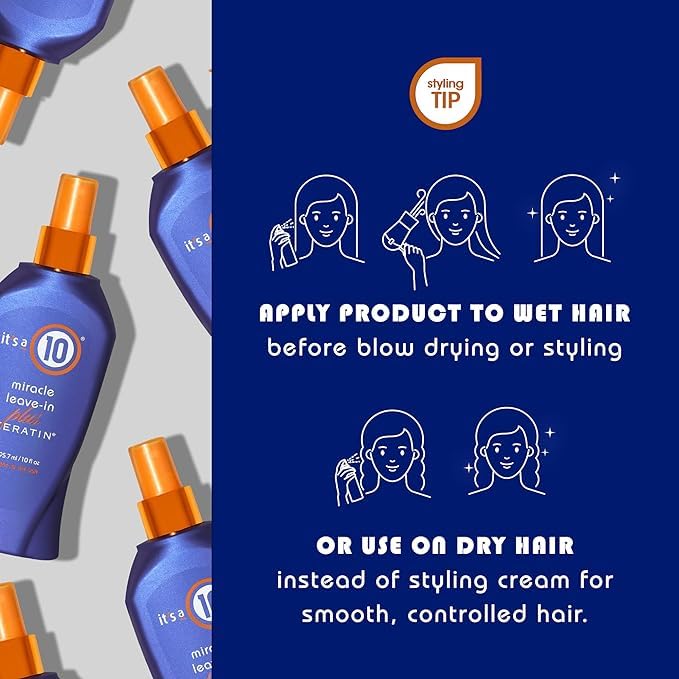 It's A 10 Miracle Leave-In pump pour demonstrates easy application for quick hair refresh.