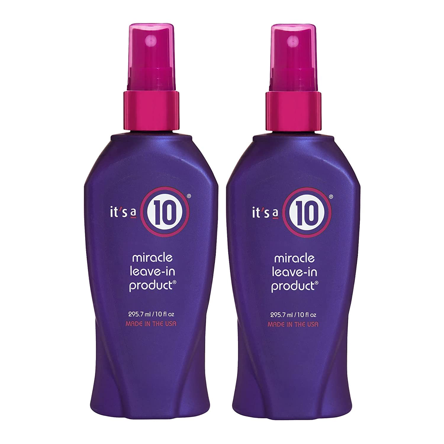 It's A 10 Haircare Miracle Leave-In Spray bottle front promotes frizz control and shine.
