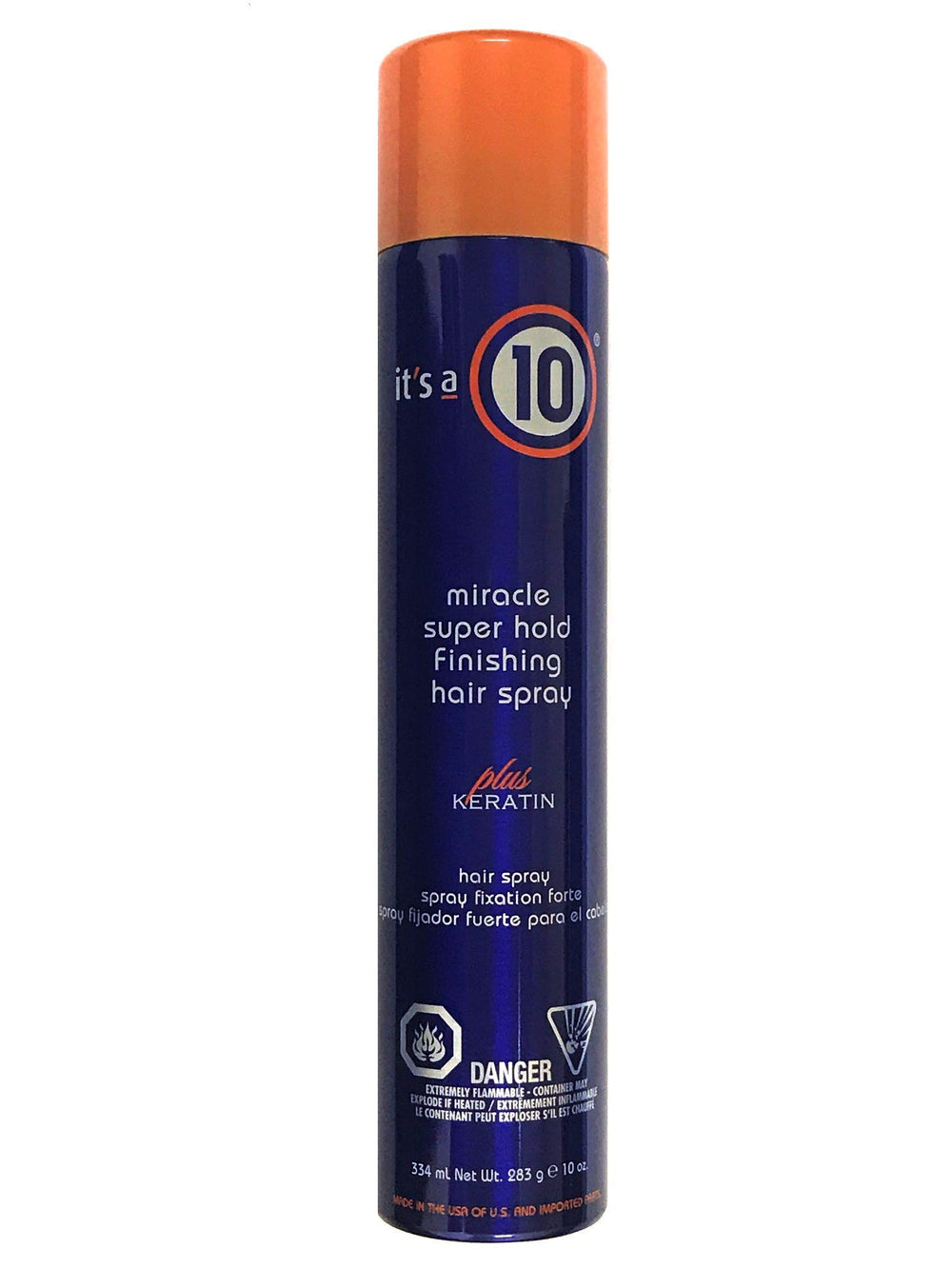Its a 10 Haircare Miracle Super Hold Finishing Spray bottle shows weightless hold for effortless styling