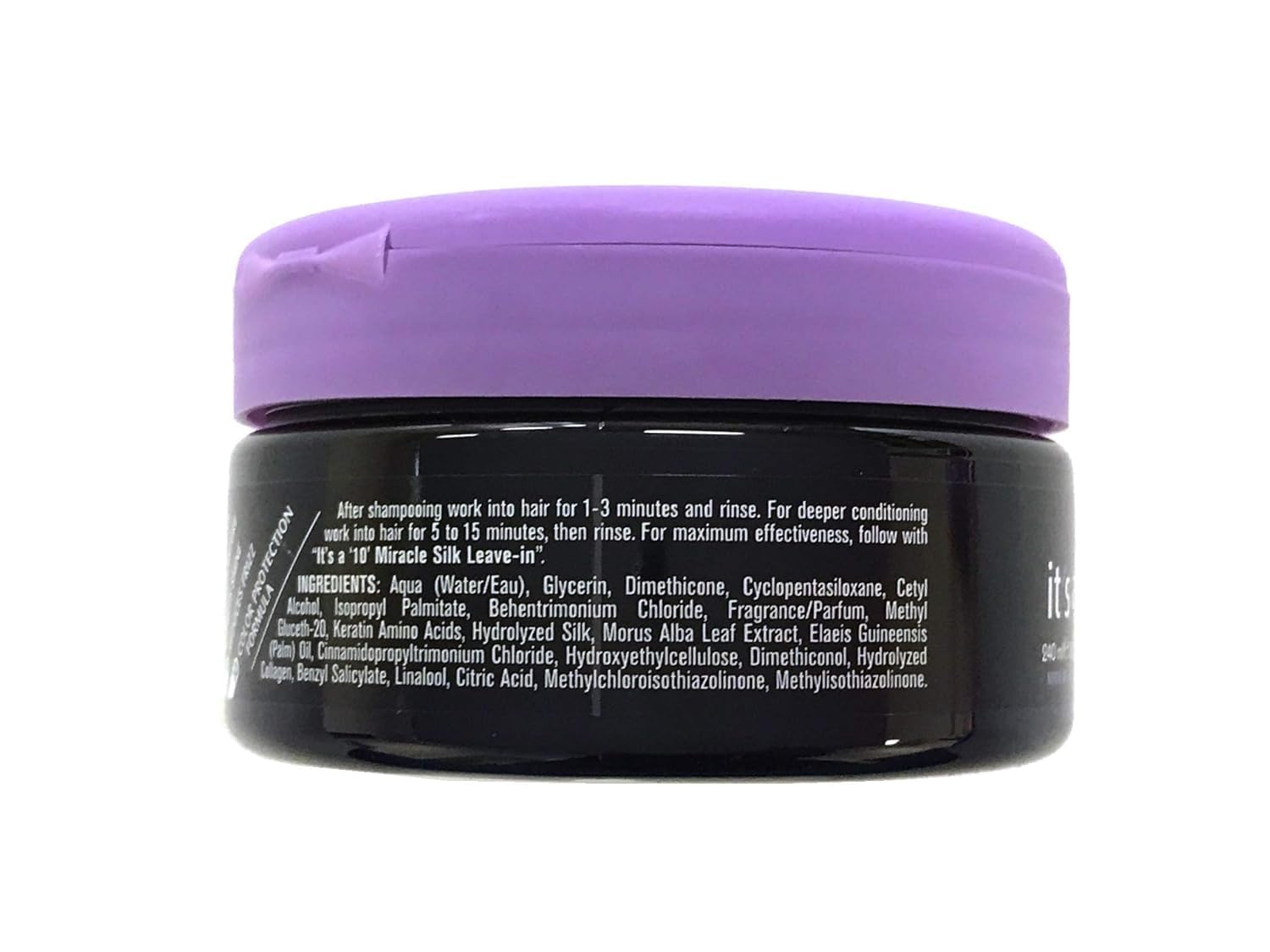 It's a 10 Haircare Silk Express Miracle Silk Hair Mask application demo highlighting quick conditioning benefits.