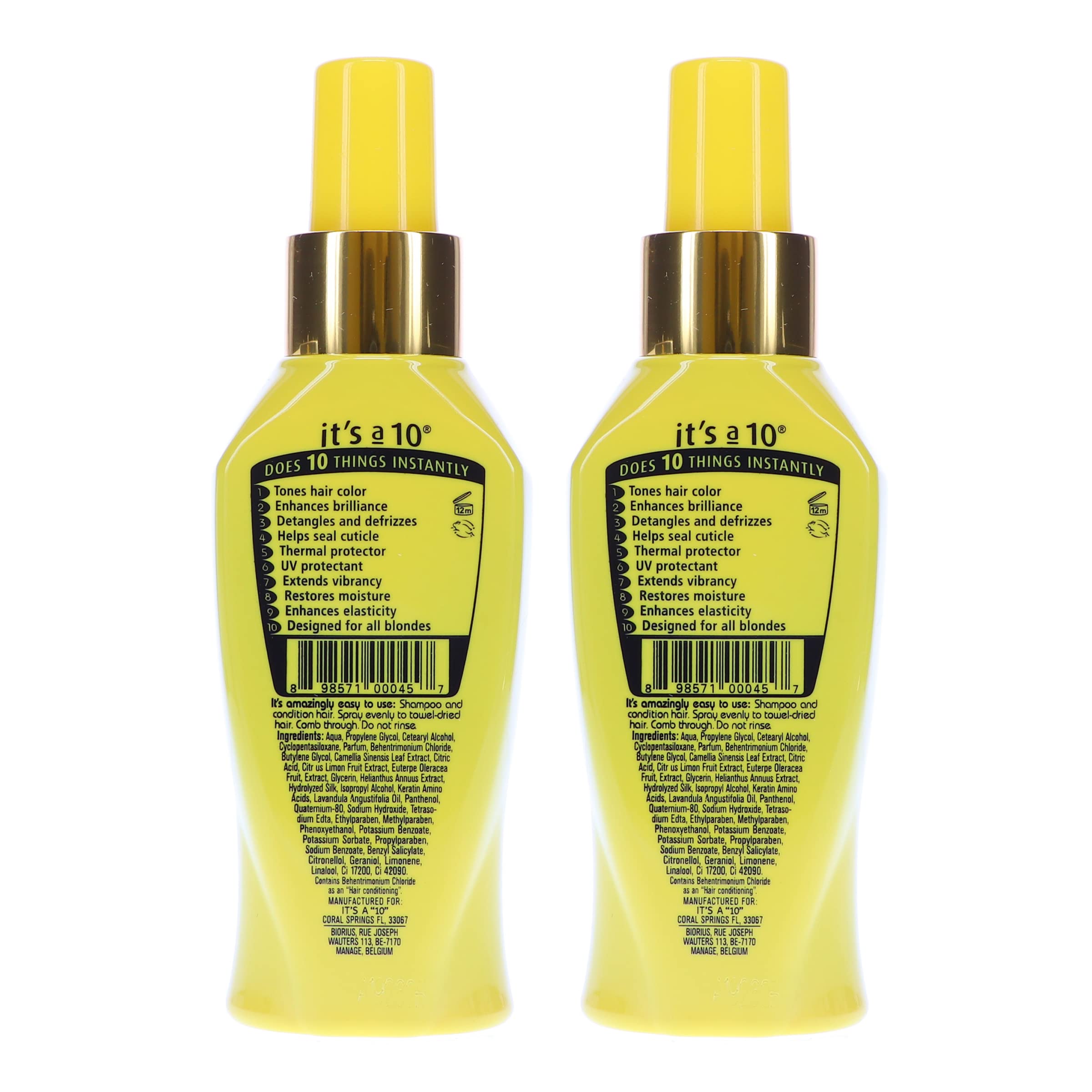 Its A 10 Miracle Blonde Leave-In close-up demonstrates violet-toned formula on bottle
