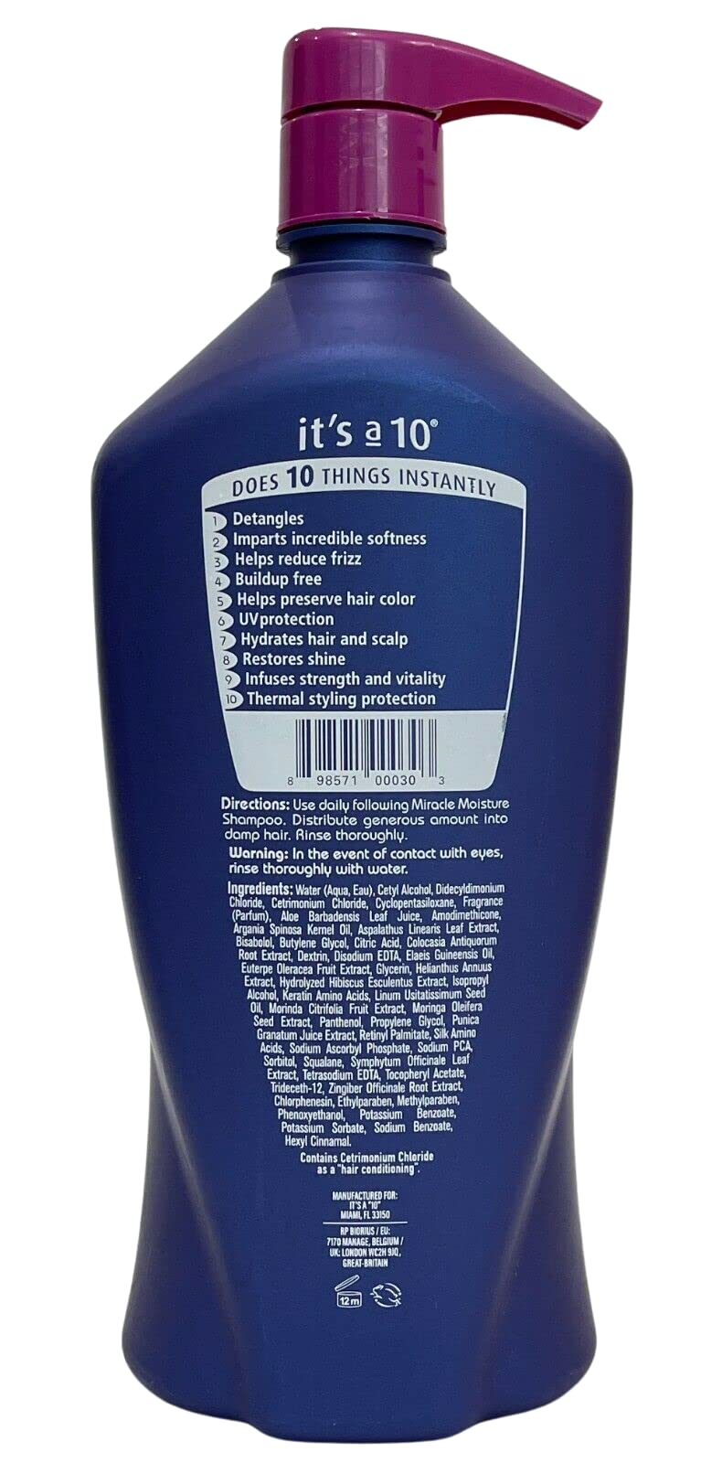 It's A 10 Miracle Daily Conditioner label close-up highlights vitamin C for antioxidant protection.