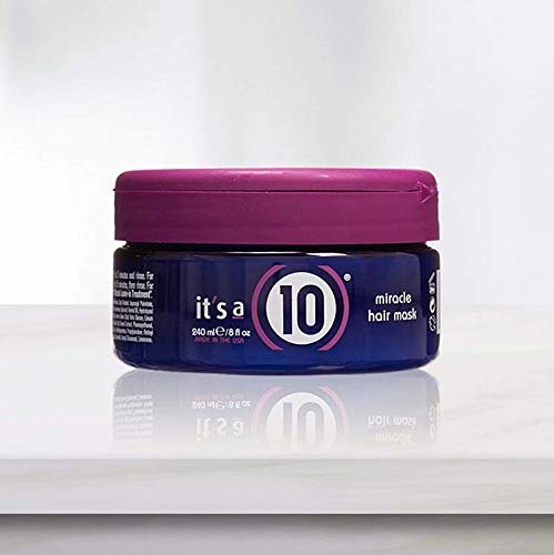 It's a 10 Miracle Hair Mask on a bathroom shelf for weekly care
