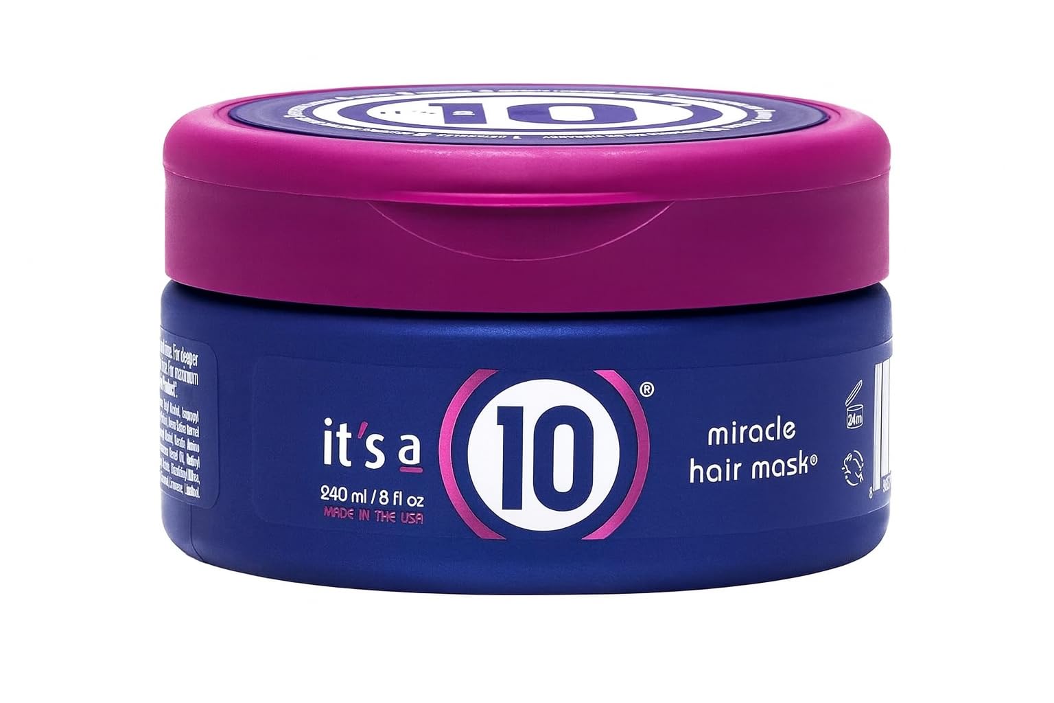 It's a 10 Miracle Hair Mask jar closeup for deep conditioning and shine.