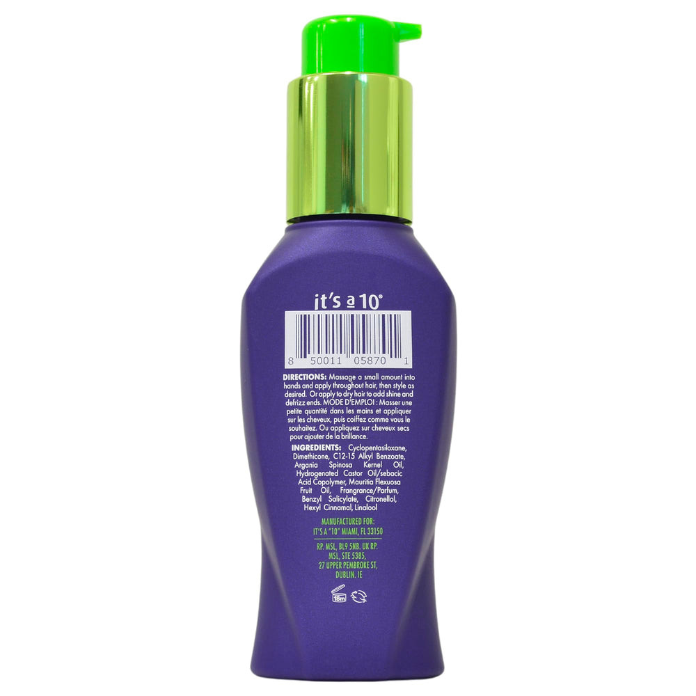 It's A 10 Miracle Styling Serum dispense cap reveals lightweight, non-greasy finish.