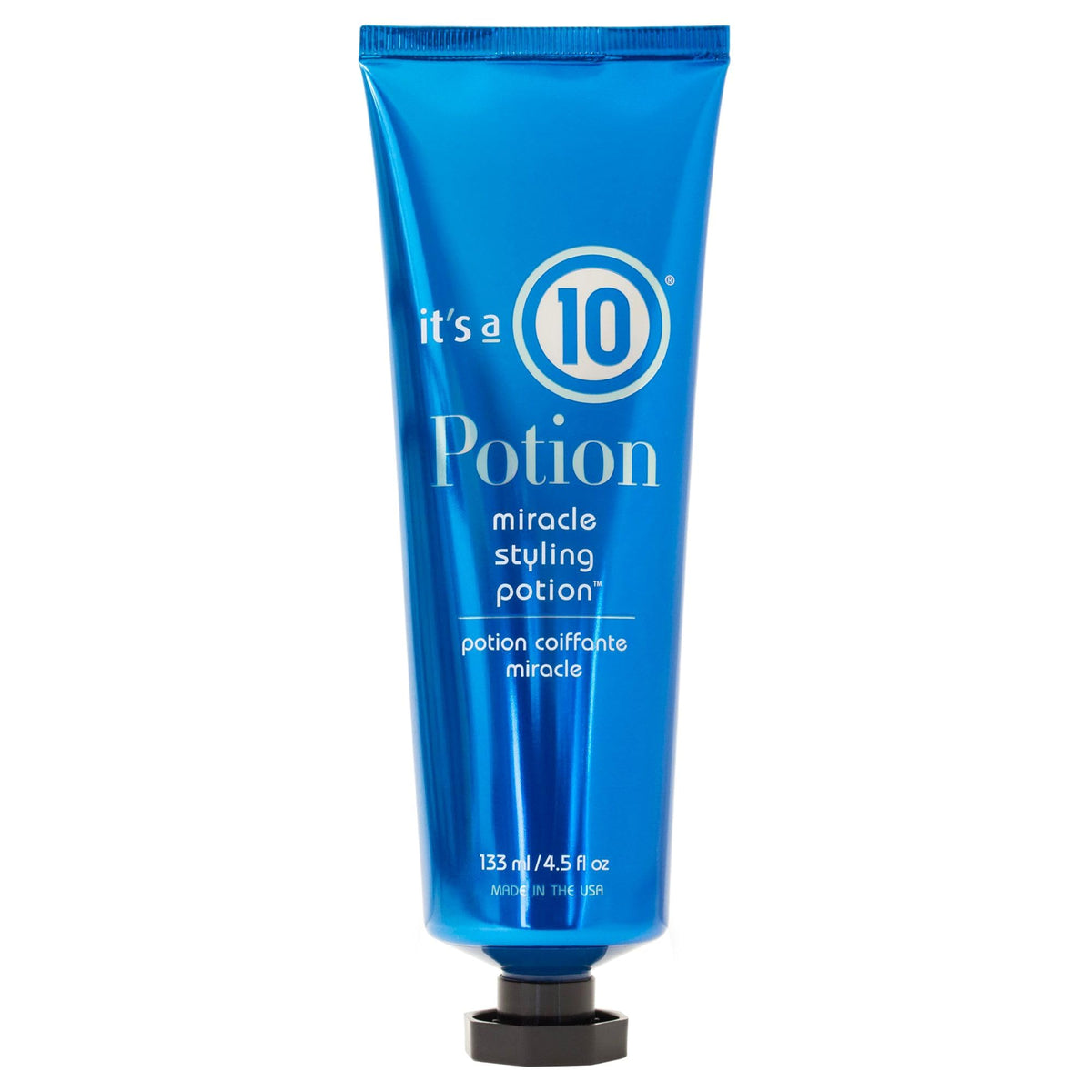 It's a 10 Haircare Its A 10 Potion bottle closeup showing frizz-control and shine
