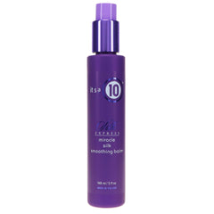 It's A 10 Silk Express Miracle Silk Smoothing Balm bottle promises sleek shine and manageability.