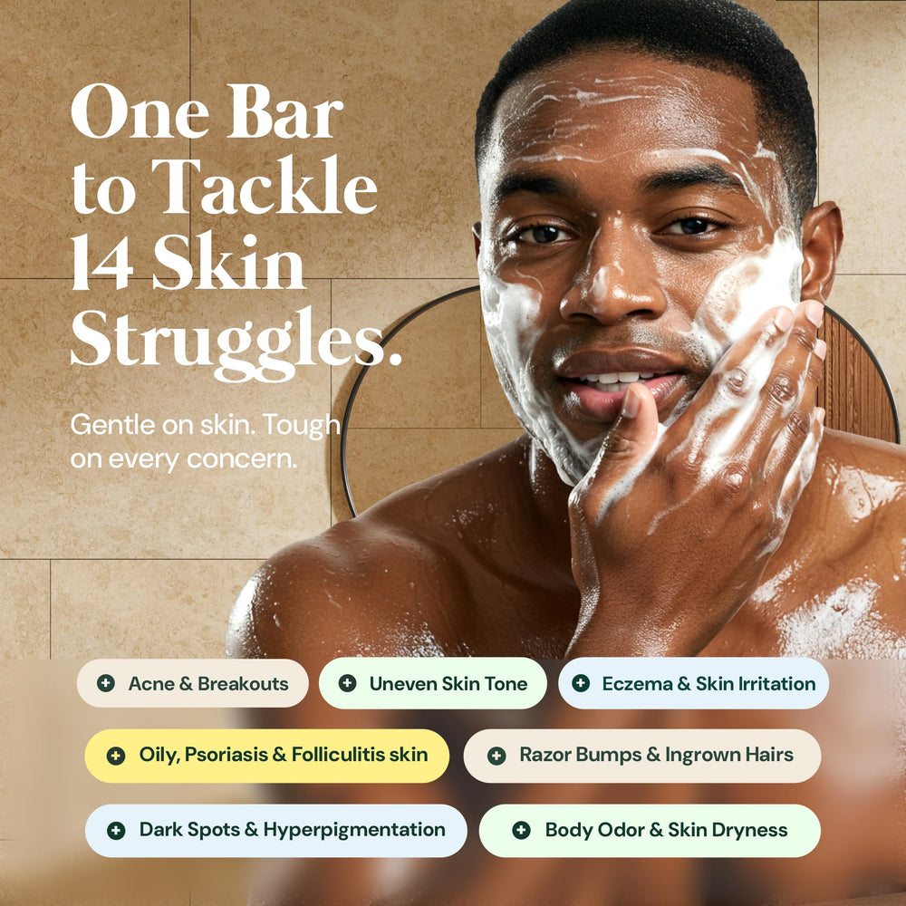It's Pure Natural African Black Soap on bathroom sink ready for routine skincare.
