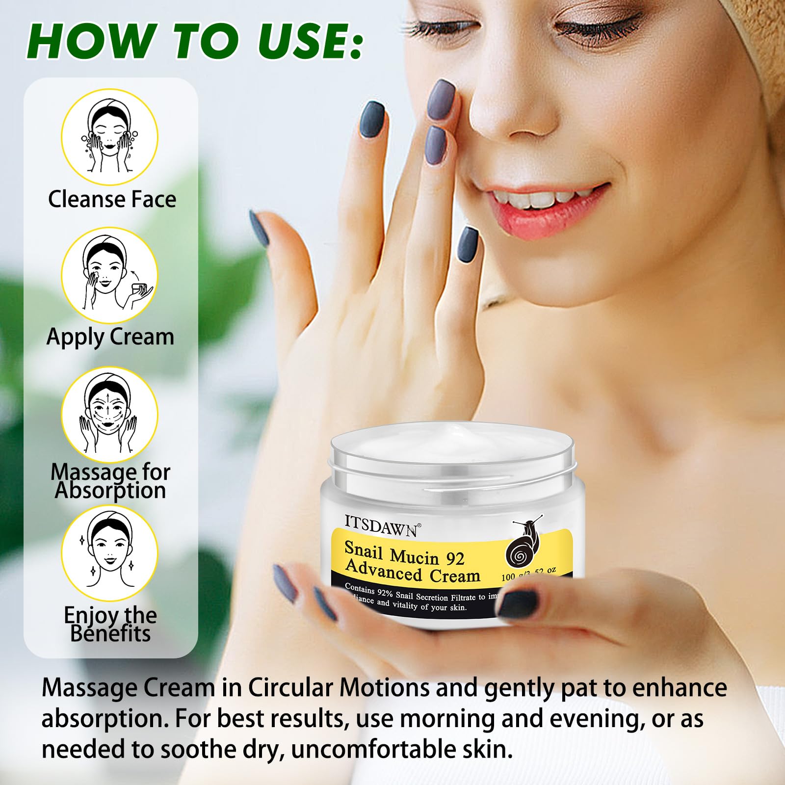 ITSDAWN snail mucin 92% face cream hydration glow helps sensitive skin feel comfortable
