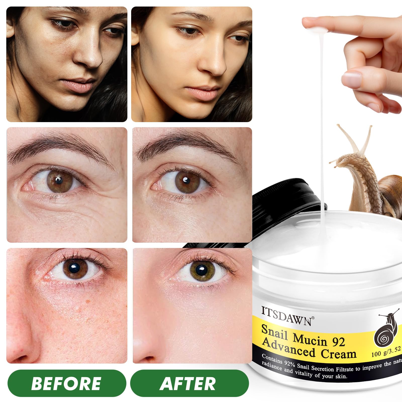 ITSDAWN snail mucin 92% face cream texture swirl demonstrates silky feel and quick absorption