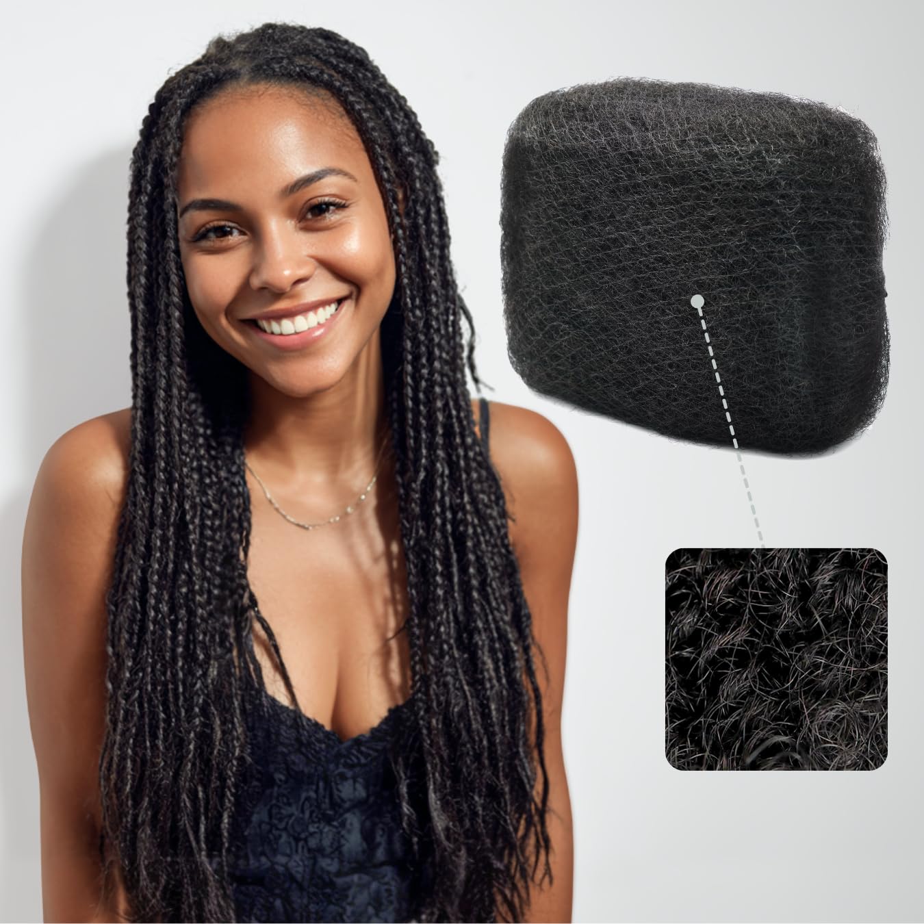IUC Afro Kinkys bulk hair pack close-up showing natural texture for braids