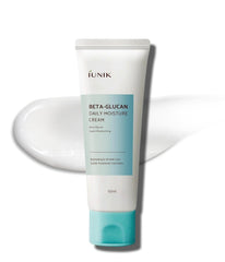 IUNIK Beta-Glucan Moisture Cream jar close-up shows lightweight hydration for dry skin.