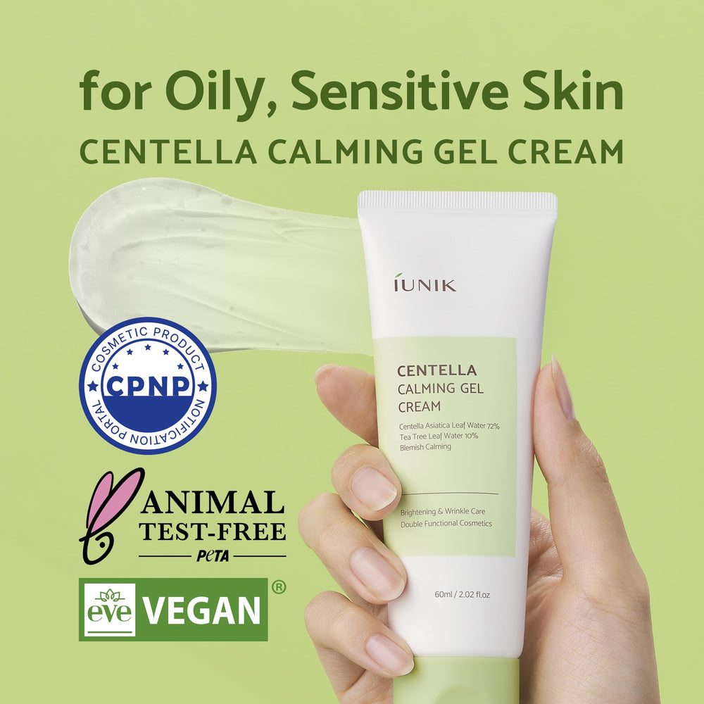 IUNIK Centella 70% Gel Cream texture shows non-sticky finish suitable for makeup.