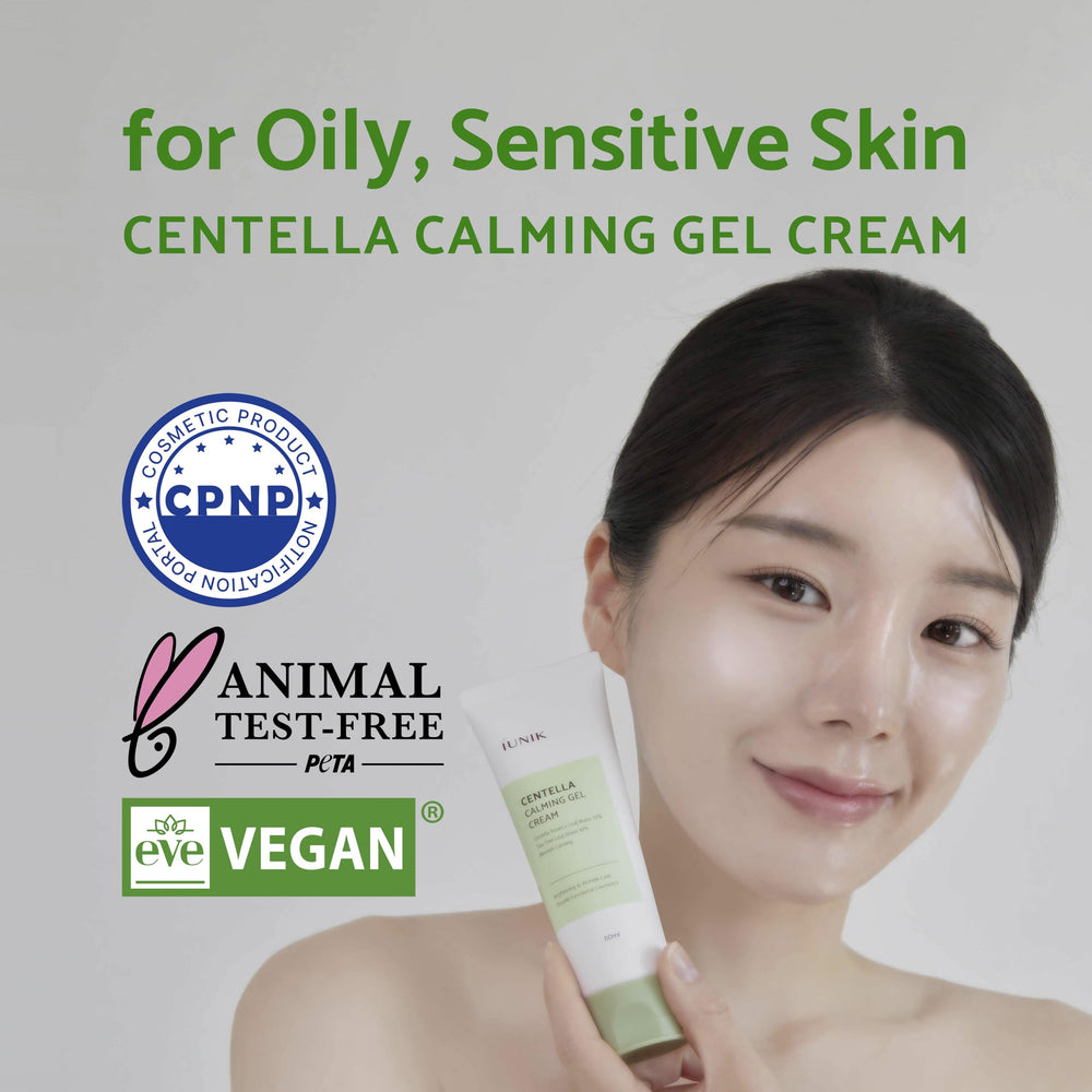 IUNIK Centella Calming Gel Cream dispense pump highlights easy application and quick absorption.