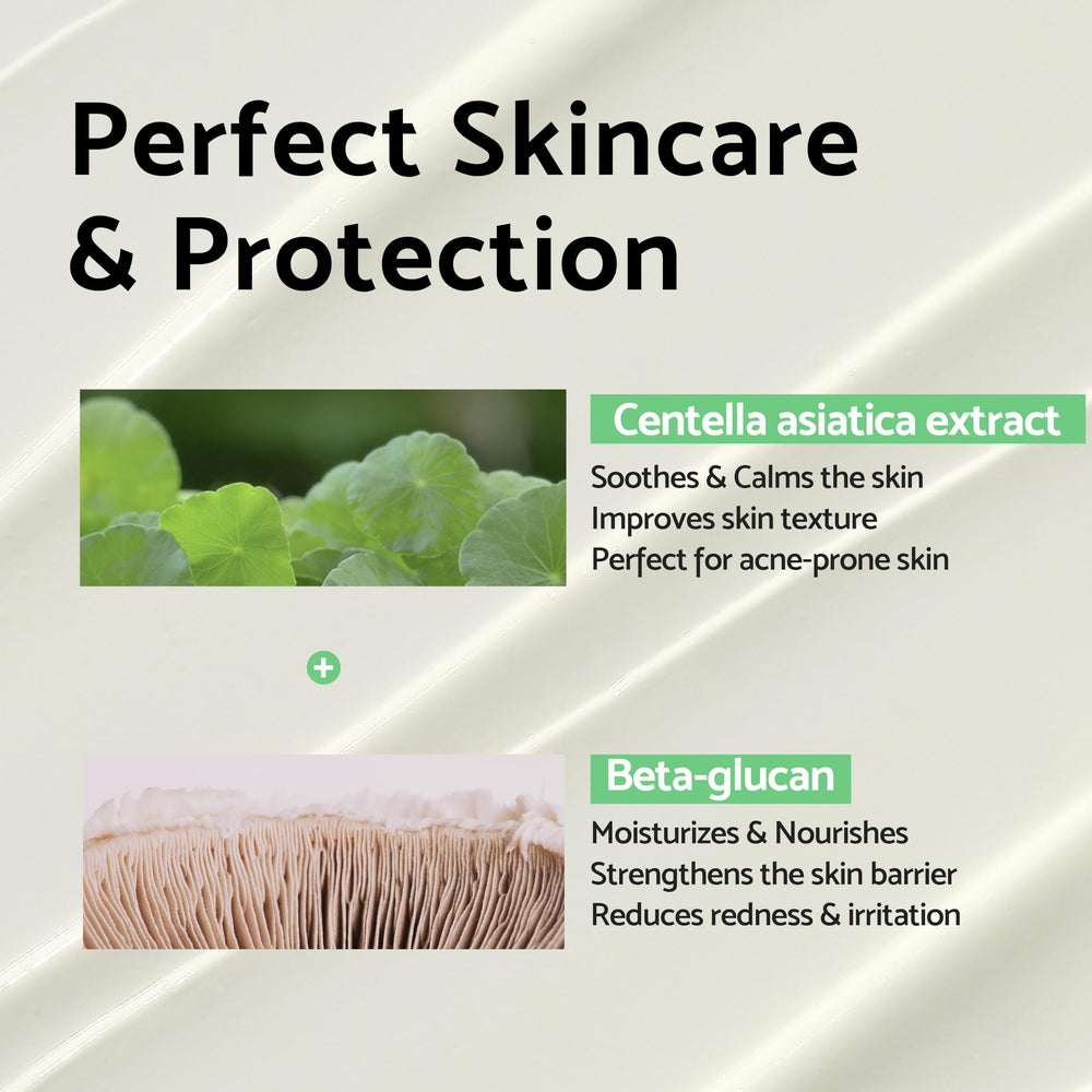 IUNIK Centella Calming Sunscreen applied under makeup for seamless wear