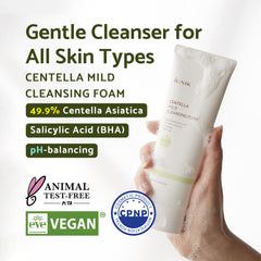IUNIK Centella Mild Foaming Cleanser foam closeup shows creamy texture for sensitive skin.
