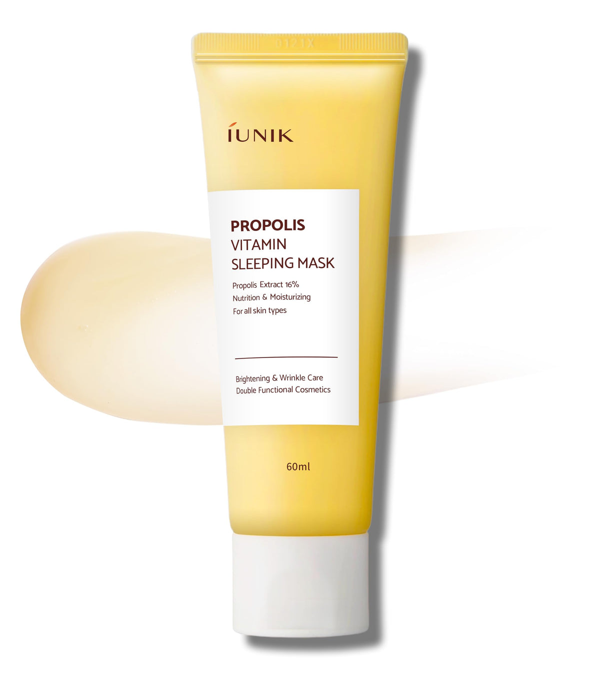 iUNIK Propolis Vitamin Glow Sleeping Mask packaging showcased for overnight hydration.