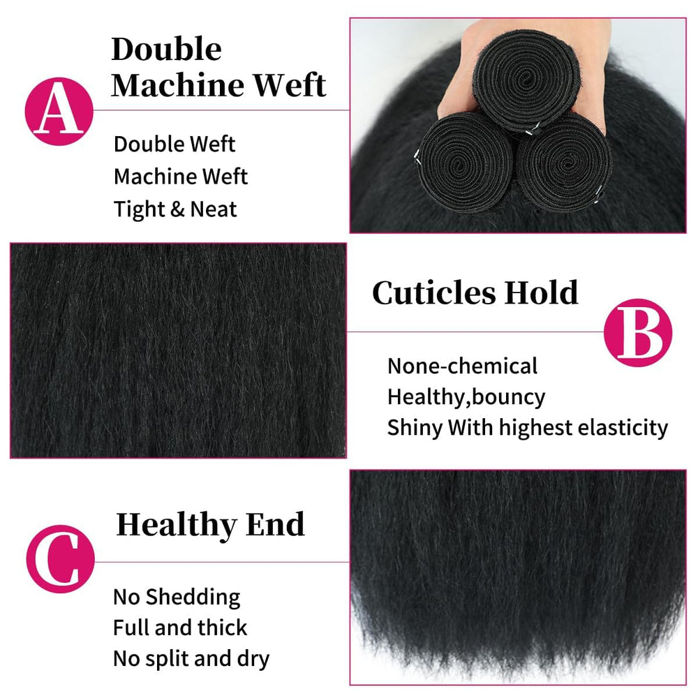 IUTUFTD kinky straight bundles 22 inch in natural 1b black for long, silky fullness.