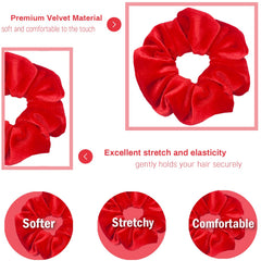 IVARYSS premium velvet red scrunchie highlights soft feel and strong stretch for all-day use.