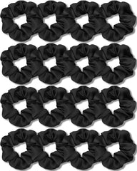 IVARYSS satin scrunchies black 16-pack; smooth, silk-like finish for daily wear.