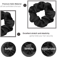 IVARYSS satin scrunchies black 16-pack; gentle texture for painless tying.