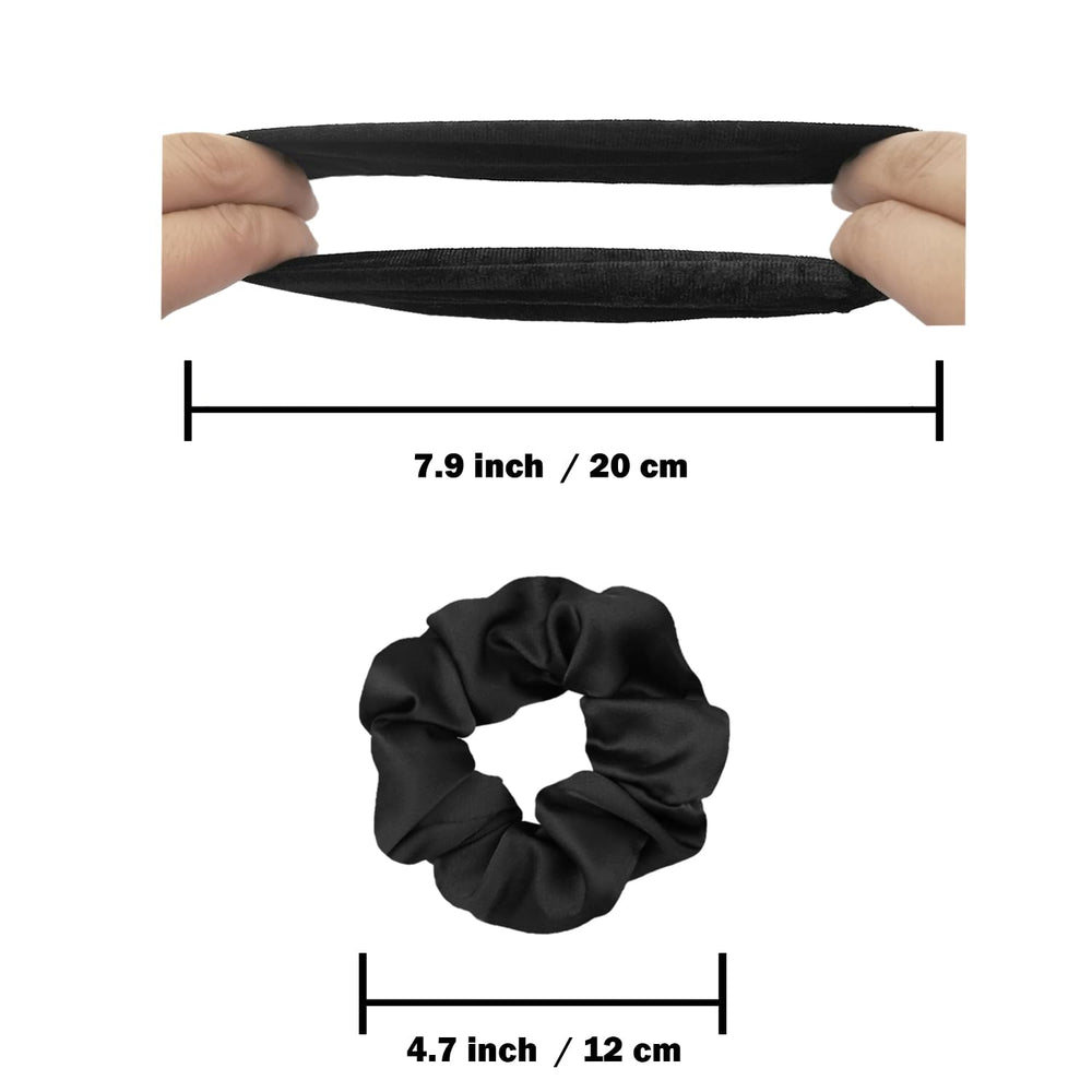 IVARYSS satin scrunchies black 16-pack; wear on wrist or hair as needed.
