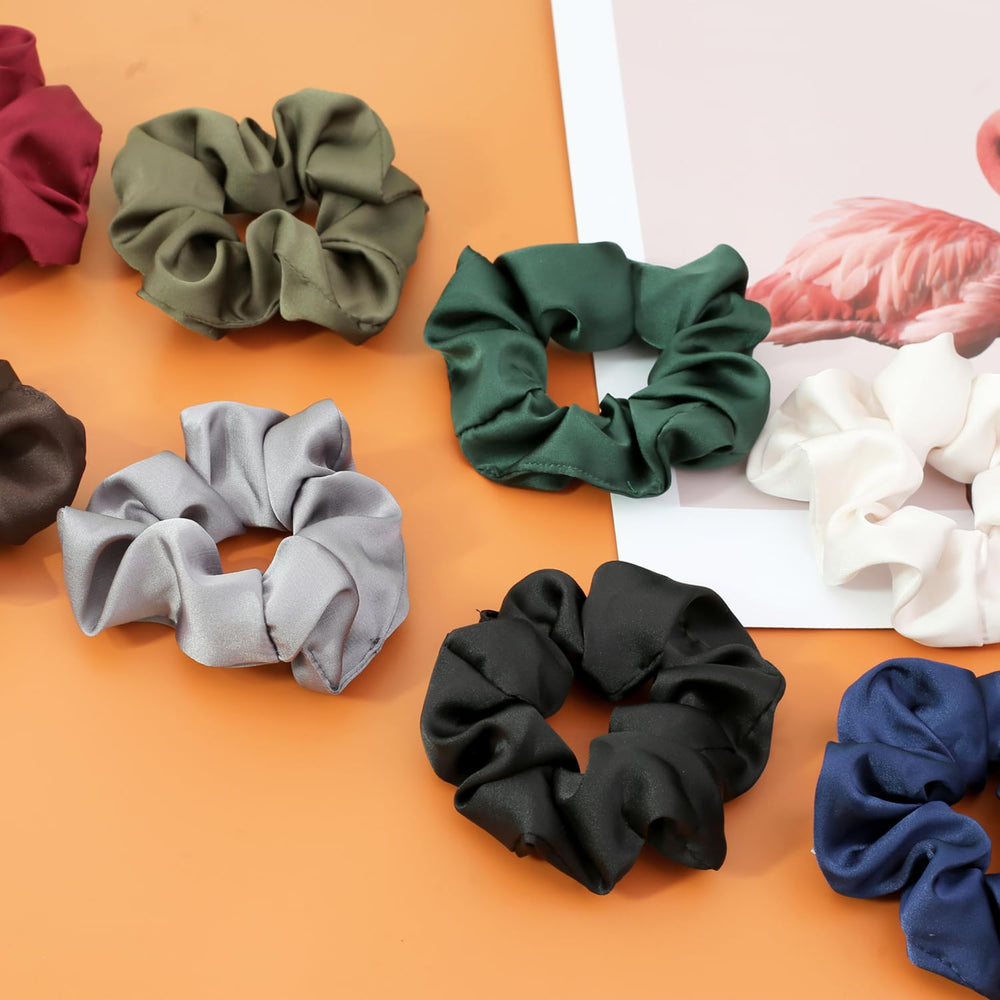 IVARYSS satin scrunchies in hair-styling use illustrating versatile 4.7-inch diameter fit