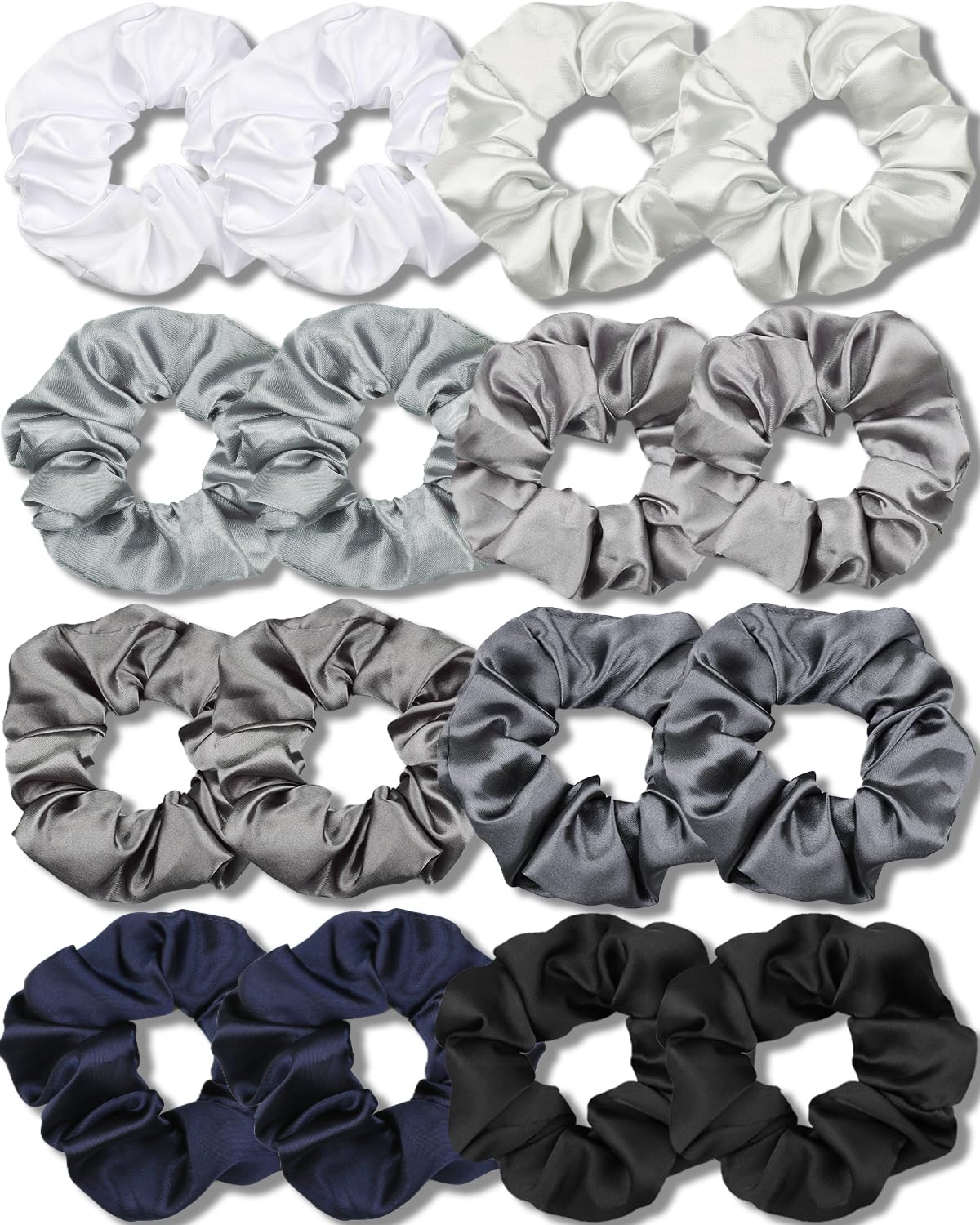 IVARYSS satin scrunchies pack-front view shows soft satin texture for gentle hair days