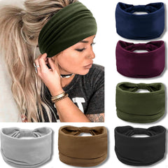 IVARYSS wide headband front view knot shows breathable fabric for all-day comfort