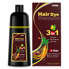 Ivnil dark brown hair dye shampoo bottle front for quick at-home color.