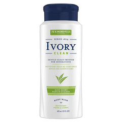 Ivory Clean Aloe Body Wash bottle-lather shows rich foam for gentle cleansing.