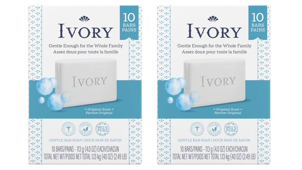 Ivory Clean Original Bar Soap front view highlighting compact packaging for gentle family washing.