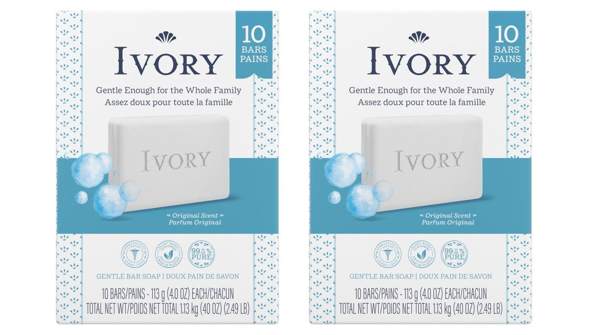 Ivory Clean Original Bar Soap front view highlighting compact packaging for gentle family washing.