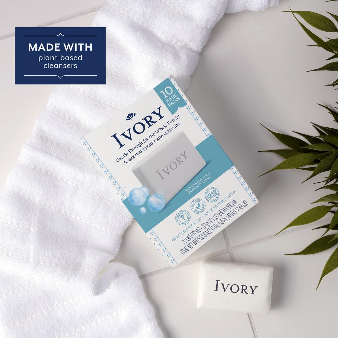 Ivory Clean Original Bar Soap dye-free formulation supports gentle skin care.