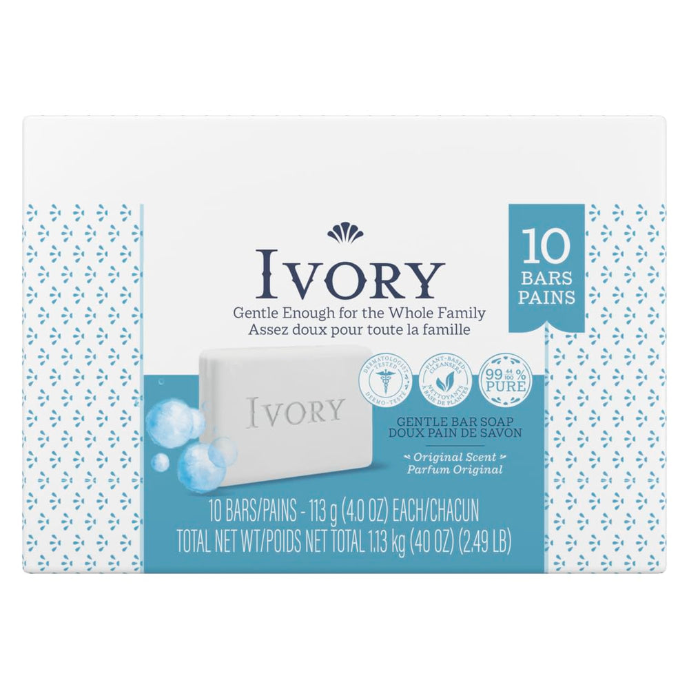 Ivory Clean Original Bar Soap packaging photo highlights dye-free and free of heavy perfumes.