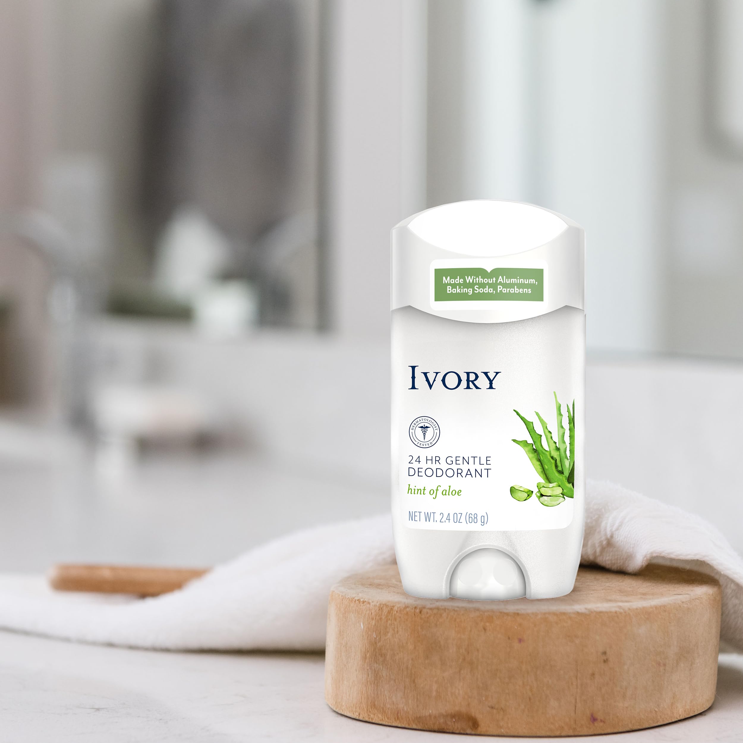 Ivory aluminum-free deodorant highlighting a safe skin-friendly design